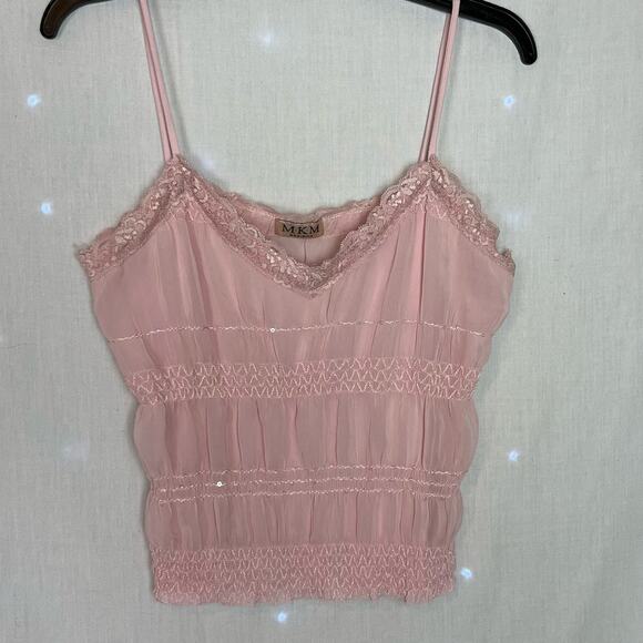 MKM Designs Fairycore Y2K Ruffle Detail Aesthetic Sequin Pink Camisole Large - Picture 1 of 5